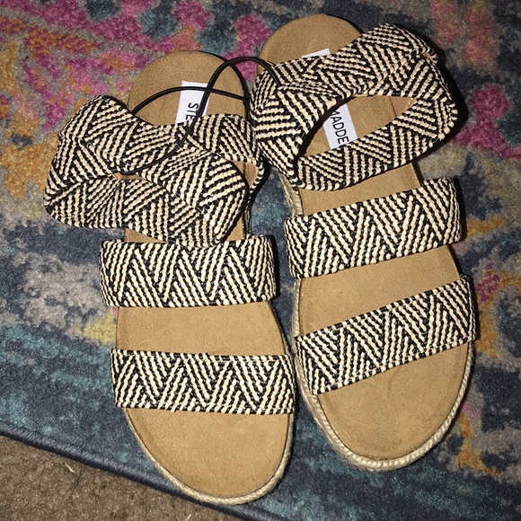 Steve Madden Kimmie Open Toe Casual Espadrille Sandals in tan and black - Picture 5 of 13